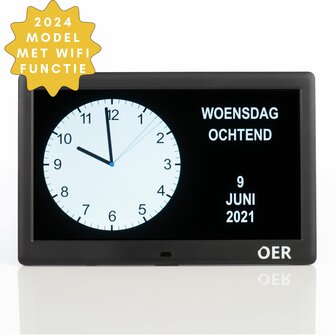 OER Dementieklok (digitaal en analoog in &eacute;&eacute;n) - 10 Inch - met Wifi Functie